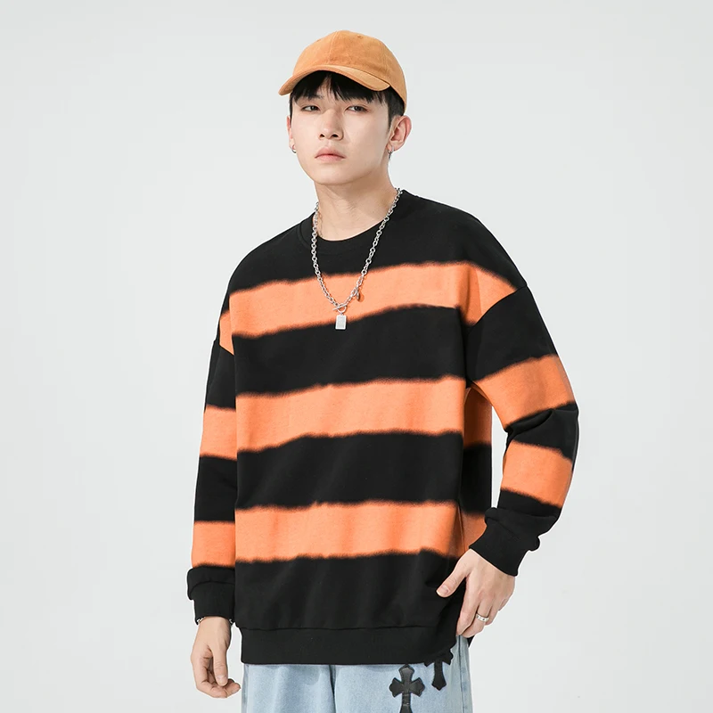 

Мужской свитер в полоску, тонкий свободный пуловер с круглым вырезом, весна-осень 2022