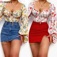 women new fashion spring and summer 2022 sexy shirt new flower print square neck loose casual street bubble sleeve shirt tops