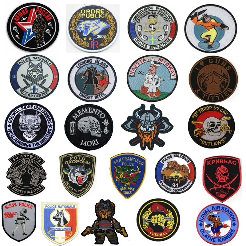 

France Russia USA POLICE HOOK Badges Embroidery Patches Military Tactical Insignia Armbands Patch Clothes for Hat Jackets Bags