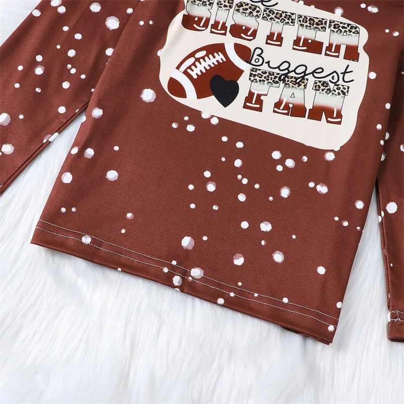 

Детские осенние наряды для девочек футболки с длинным рукавом и круглым вырезом с буквенным принтом для регби Топы расклешенные брюки комплект одежды из 2 предметов