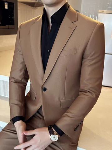 Высококачественный осенний повседневный деловой Блейзер, мужской пиджак в Корейском стиле, приталенный пиджак на одной пуговице для офиса, вечеринки, свадьбы