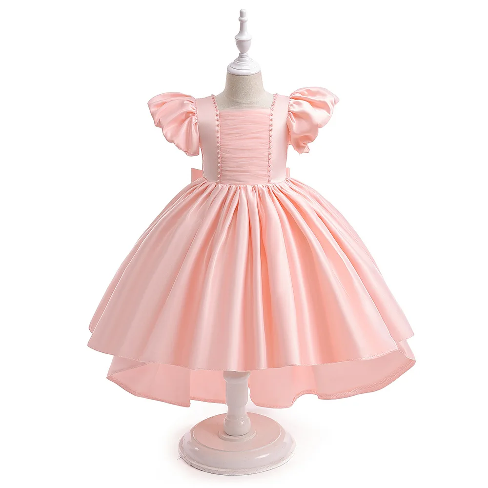 

Атласное платье принцессы с рукавами-фонариками, летняя детская одежда, для свадьбы, дня рождения, для детей 4-7 лет, официальное платье для подружки невесты