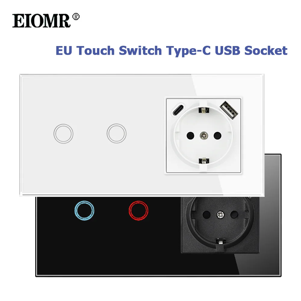 Сенсорный выключатель EIOMR европейского стандарта с разъемом USB Type-C стеклянная
