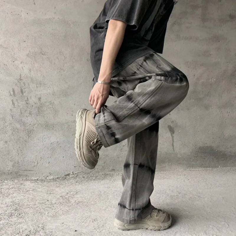 DEEPTOWN Y2K Black Jeans Men Streetwear Straight Denim Pants Loose Casual Fashion Trousers Male Hip Hop Patchwork Distressed