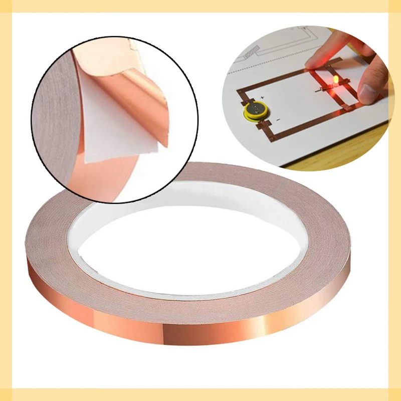 

Double Side Conductive Copper Foil Tape Strip Adhesive EMI Shielding Heat Resist Tape Paper Circuits Electrical Repairs