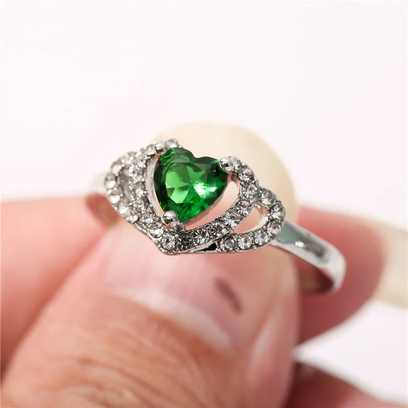 

Fashion Green Heart Zircon Crystal Ring for Women Engagement Party Wedding Rings Jewelry Hand Accessories Size 6-10