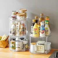 1 2 3 Tiers Rotating Tray Rack Organizer Plastic Spice Holder Kitchen Countertop Cabinet Storage Transparent Turntable Shelf