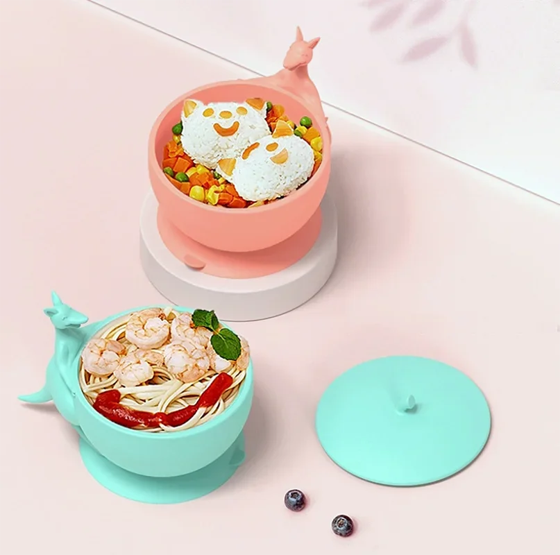 

Набор детской посуды из мультфильма, силиконовая Нескользящая присоска с крышкой, обеденная тарелка для кормления детей, тарелка для обучения