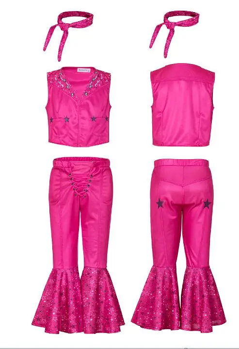 

Костюм из фильма Марго Робби Барби, сексуальный Звездный розовый жилет, топ, брюки, шарф, костюм для детей, женский костюм на Хэллоуин, розовая одежда