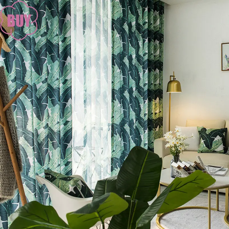 

Nordic Wind Curtains for Living Dining Room Bedroom Tropical Rainforest Leaf Balcony Plant Floating Curtain French Window Custom