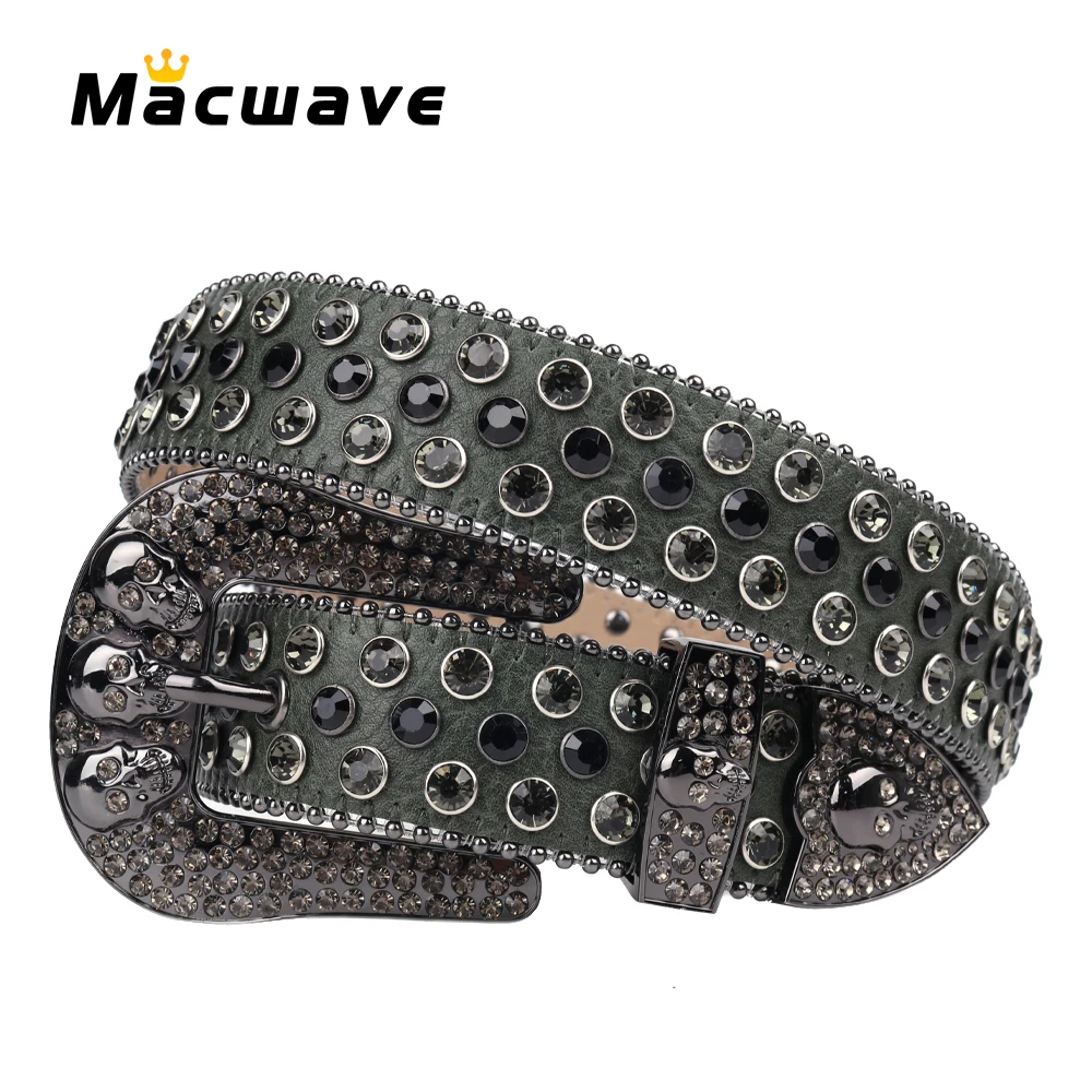 New Design Rhinestone Skull Belt Diamond Studded Belts High Quality Leather Strap Casual For Jeans Waistband Women Man Gift