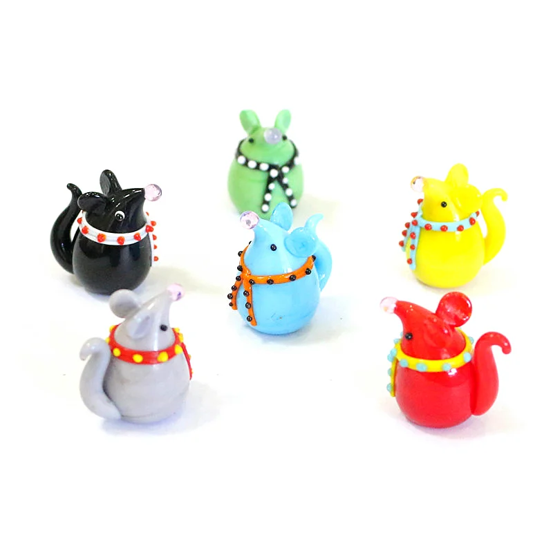 6pcs Colorful Cute Glass Mouse Mini Figurines Ornaments Home Fairy Garden kids Room Kawaii Decor Cartoon Animal Tiny Rat Statues