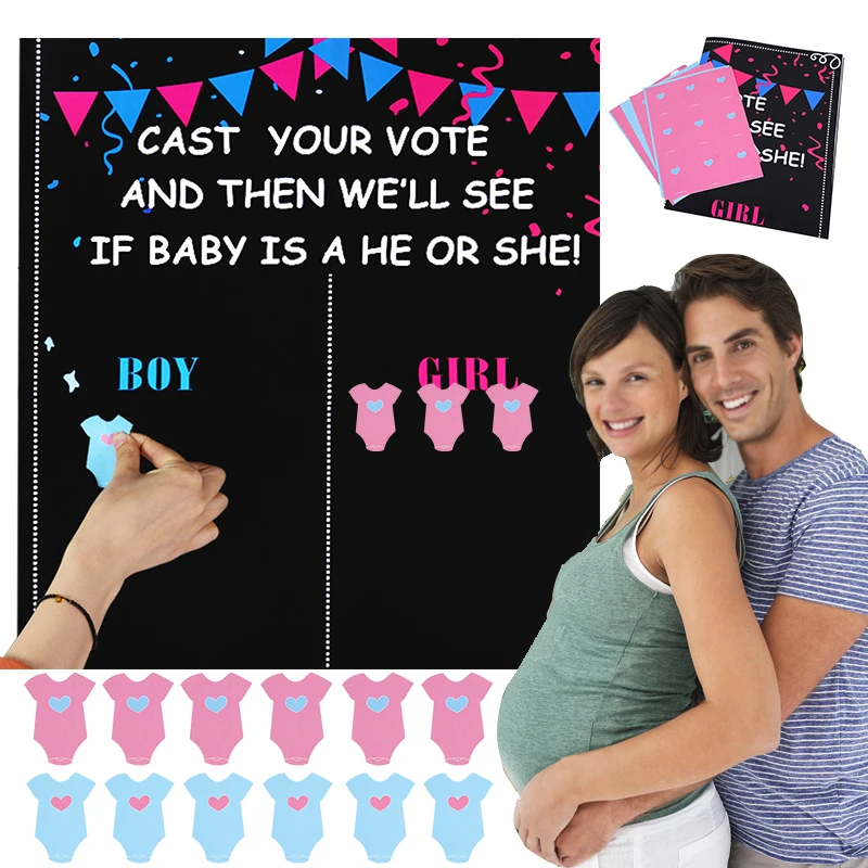 

Baby Shower Party Games Kit Gender Reveal He Or She Voting Poster Board With Stickers For Gender Secret Boy Or Girl Party Supply