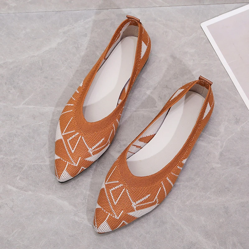 

Flats Stretch Knitted Shallow Flats Pointed Toe Slip on Loafers Soft Rubber Sole Walk Boat Shoes Woman Summer Sneakers Women