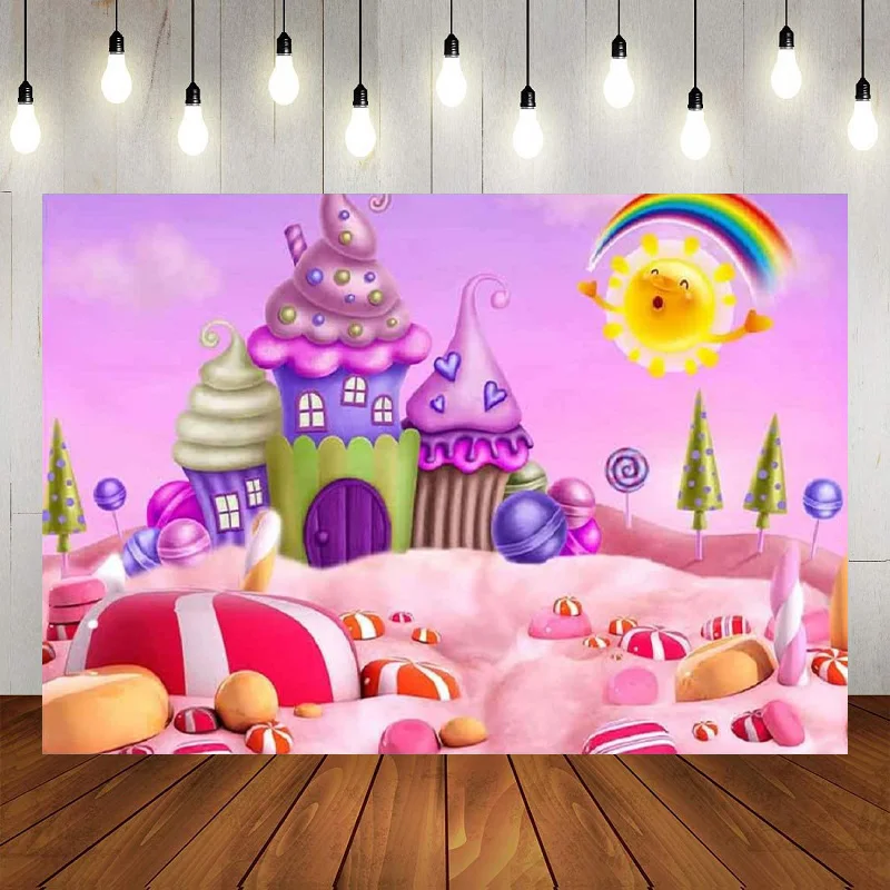 

Шоколадные сладкие конфеты тема Candyland фотография Фон Вечеринка день рождения леденец капкейк Baby Shower Декор баннер