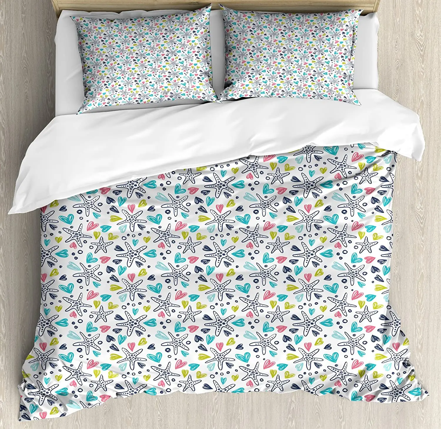 

Starfish Bedding Set For Bedroom Bed Home Hand Drawn Colorful Love of Sea Life Themed Suba Duvet Cover Quilt Cover Pillowcase