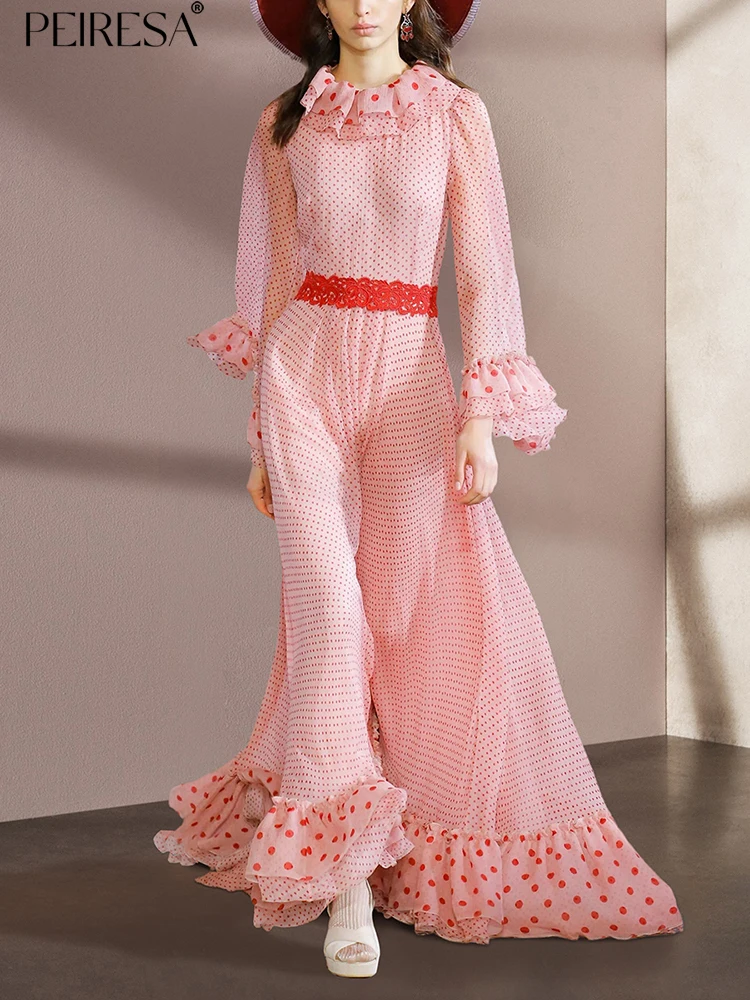 

Элегантное Вечернее Платье PEIRESA во французском стиле в горошек, с оборками, с круглым вырезом и расширяющимся книзу рукавом, кружевное лоскутное платье с тонкой талией, женское длинное платье