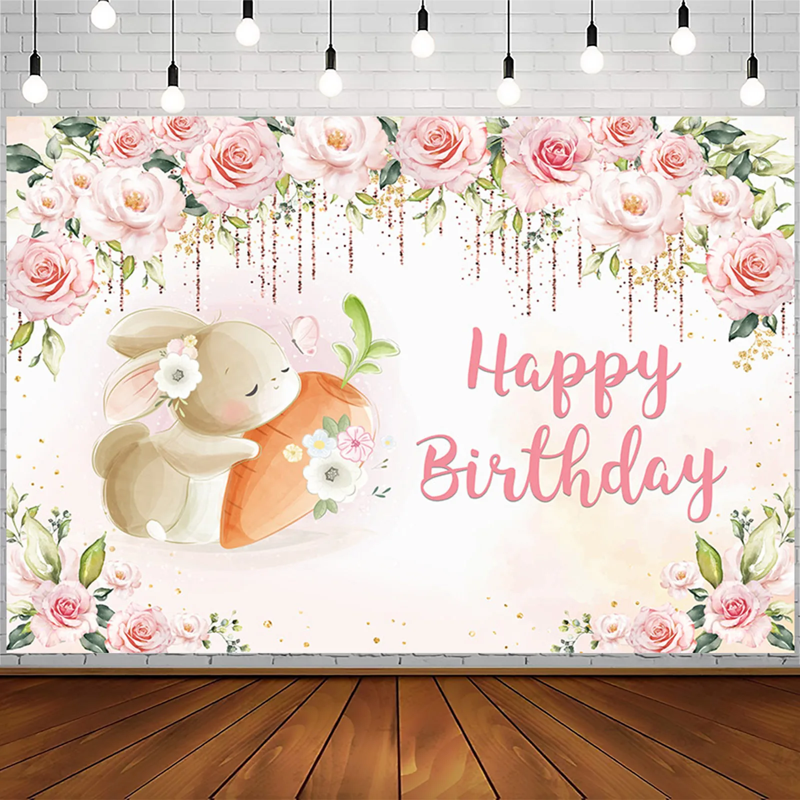 Бохо День Рождения Фон Кролик Богемный Цветок Розовый Пасхальный Украшение