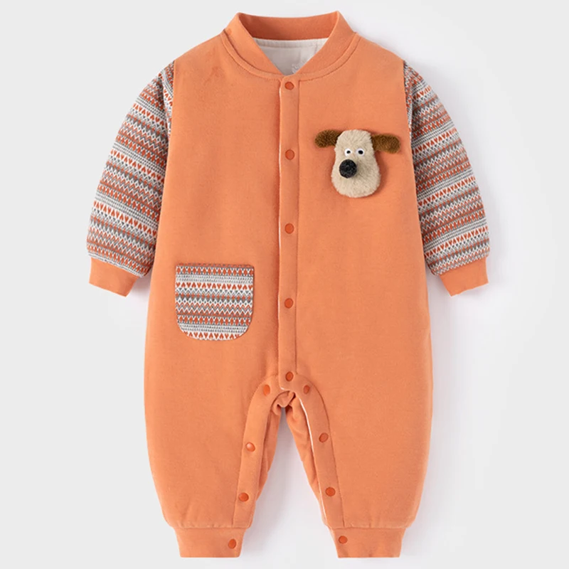Winter Baby Girl Romper Newborn Boy Clothes Casual Cartoon Cute Stripe Warm Long Sleeve Cotton Jumpsuits Items BC562
