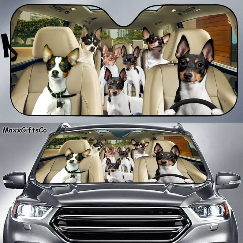 

Toy Fox Terrier Car Sun Shade, Toy Fox Terrier Windshield, Dogs Family Sunshade, Dogs Car Accessories, Car Decoration, Dogs Love