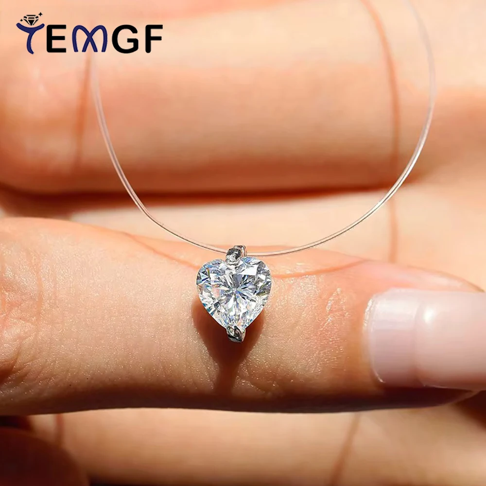 Фото TEMGF 6,5 мм муассанит кулон ожерелья невидимая прозрачная леска для женщин и девочек простые изящные ювелирные изделия подарки с GRA №1