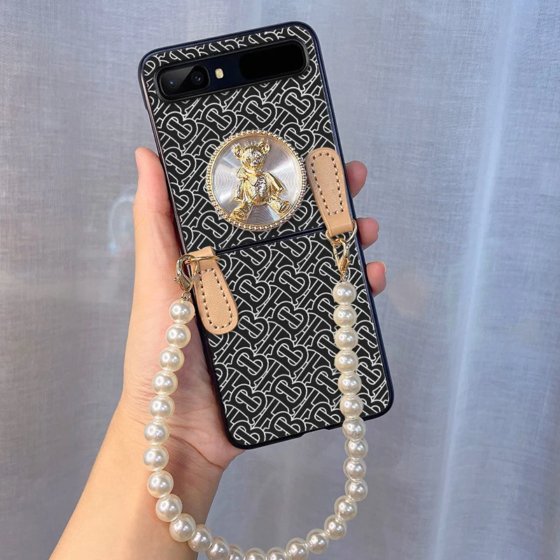 

Чехол для Samsung Galaxy Z Flip4 Z Flip3, противоударный защитный чехол для телефона с черными цветами и полосками, с сетчатым браслетом