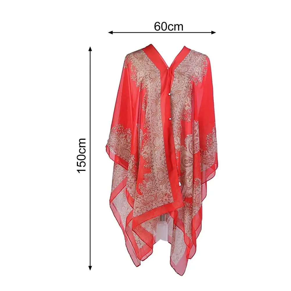 

Attractive Women Poncho Chiffon Bikini Cover Up Thin Elegant Vintage Bikini Cover Up Sun Protection