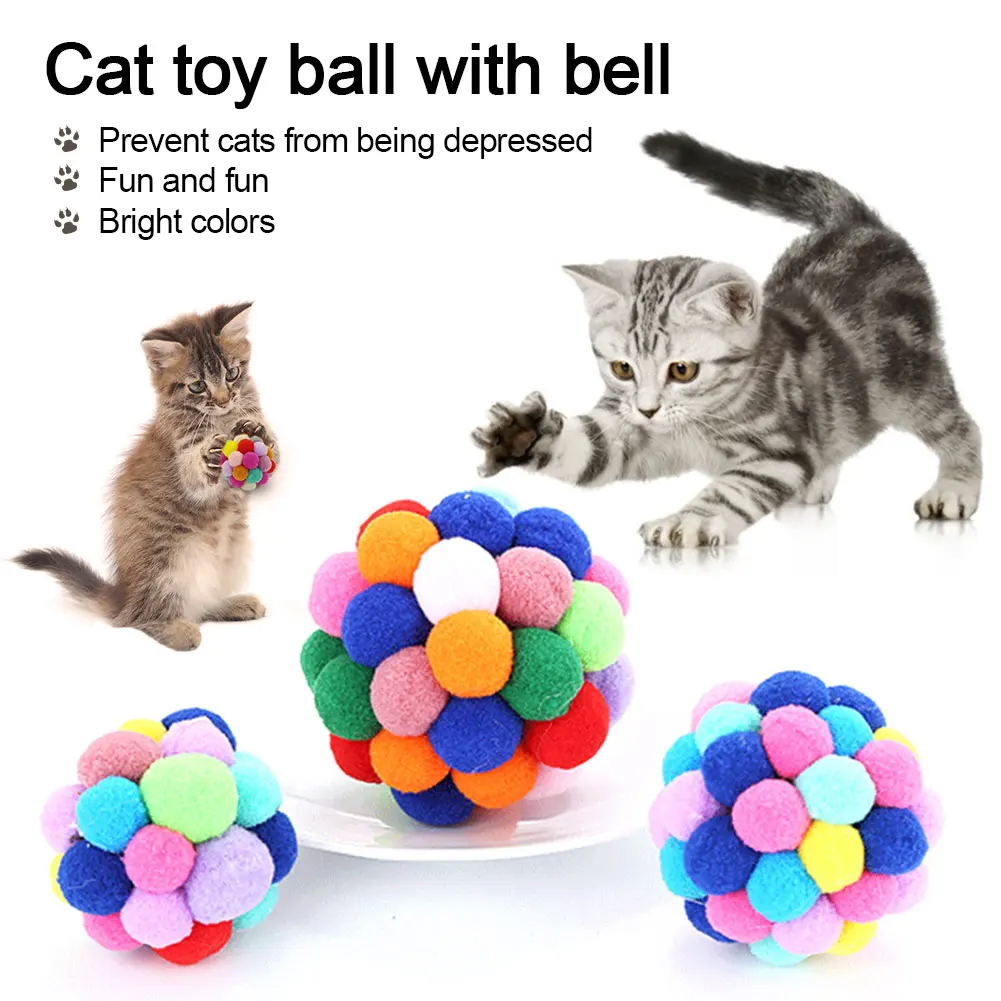 

Игрушка для домашних животных, кошек, красочный мяч-батут ручной работы, игрушки для котят, плюшевый мяч-колокольчик, мышь, игрушки для кошек...