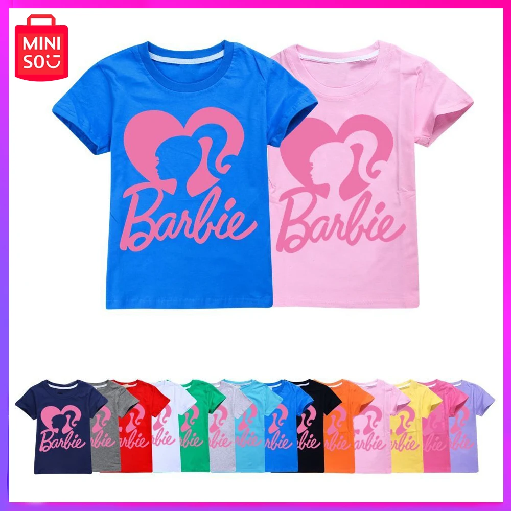 

Miniso 2023 New Barbie Margot Robbie Short Sleeve Pure Cotton Kids T-Shirt for Boys and Girls Is Soft and Comfortable Gift