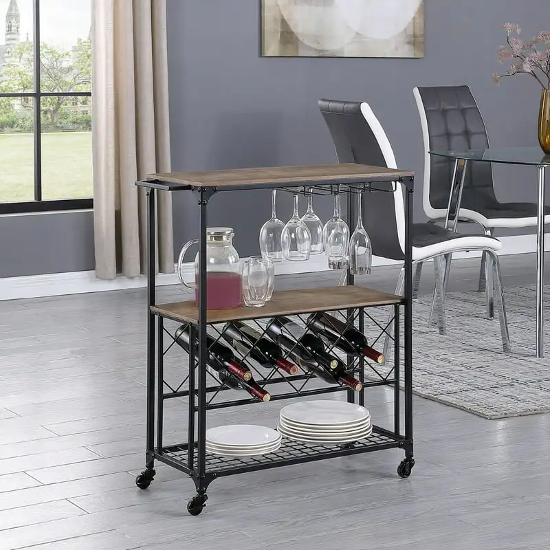 

& Co. Black And Brown Brackenhill Bar Cart, Farmhouse, Wood, 30 x 11.75 x 34 in