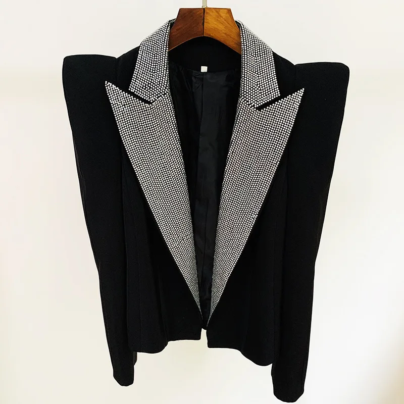 

Spot Goods 2023 New Stars Fashion Show Women's Jacket Personality Peak Shoulder Profile Rhinestone Collar Suit Blazers Clothing