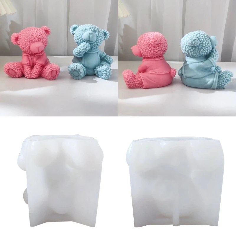 

Sitting Bear Plaster Doll-Silicone Mold Homemade Bear Candle Mold DIY Colored Gypsum Mold Home Decor