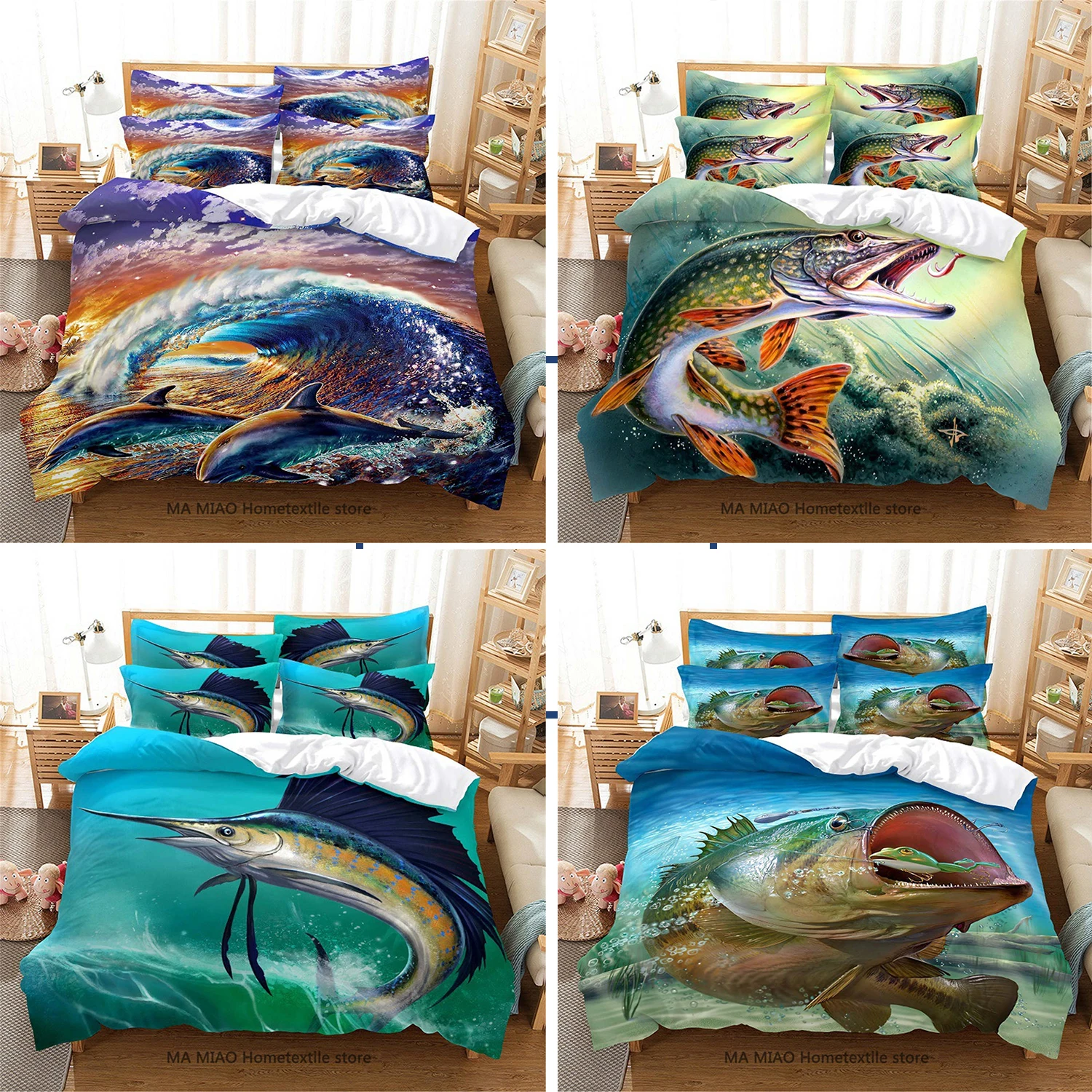 

Комплект постельного белья из 2/3 предметов с рисунком карпа и счастливых Рыбок