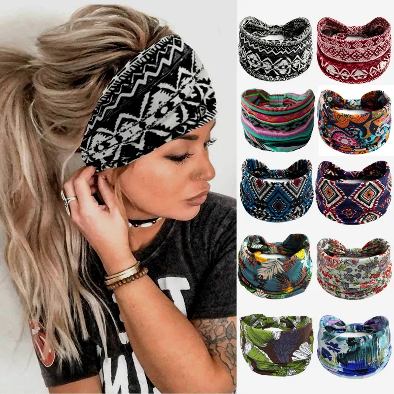 

New Boho Cotton Wide Headband for Women Cashew Leopard Flower Print Turban Headwrap Knot Hairband Bandana Girls Hair Accessories