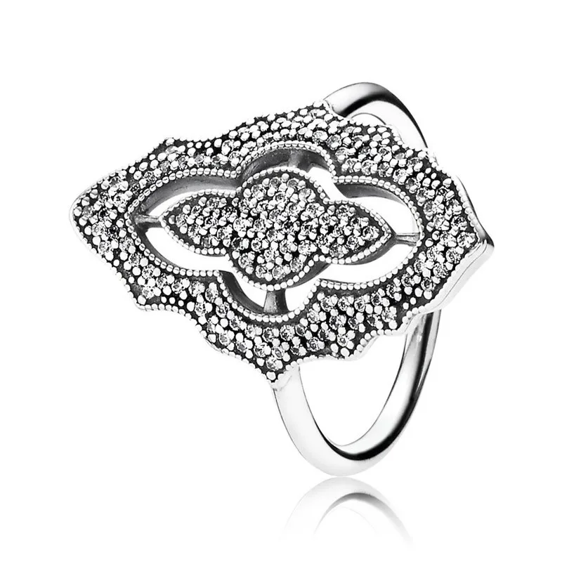 

Authentic 925 Sterling Silver Sparkling Classic Lace With Crystal Ring For Women Wedding Party Europe Fashion Jewelry