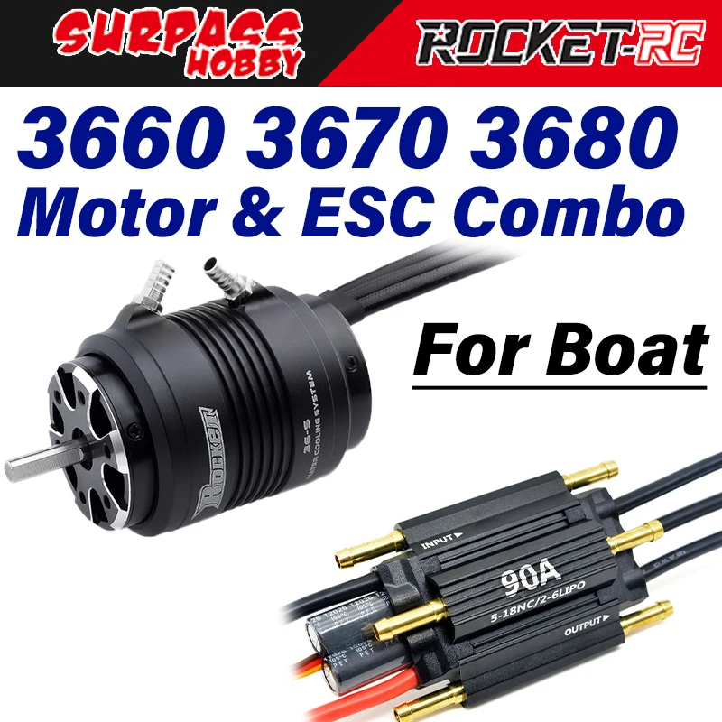 

Surpass Hobby ROCKET-RC 3660 3670 3680 Brushless Motor 90A ESC SBEC Water Cooling Jacket for 800-1000mm RC Boat Ship Upgrade