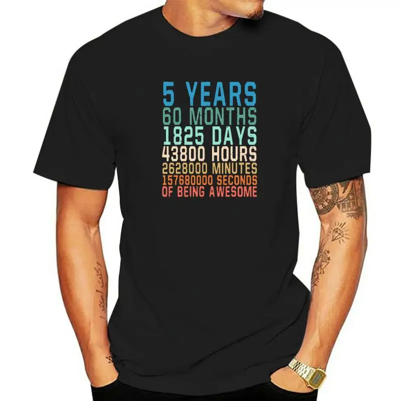 

Винтажная забавная футболка в стиле ретро для 5 лет, 5 дней рождения, 60 месяцев, забавные мужские футболки, модные топы, рубашка из хлопка
