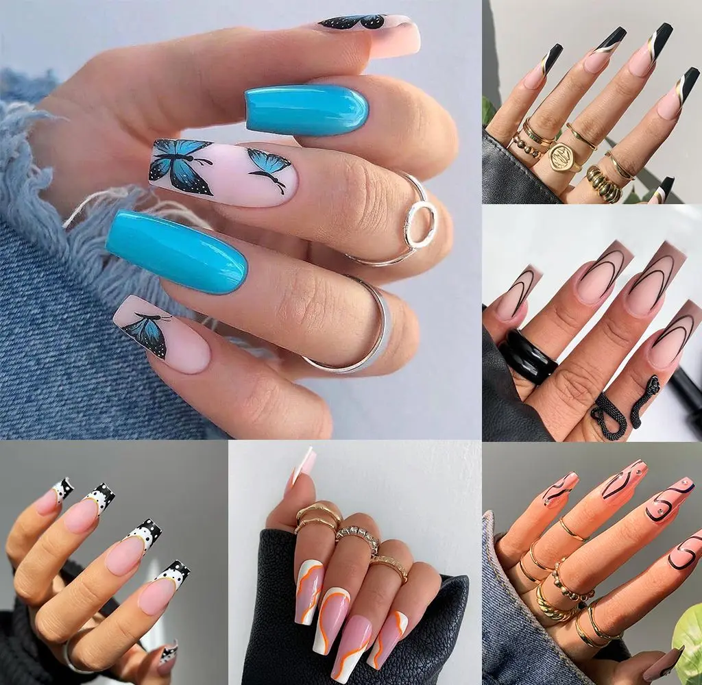 

24pcs/Box Detachable Coffin False Nails Wearable French Ballerina Fake Nails Full Cover Nail Tips Press On Nails
