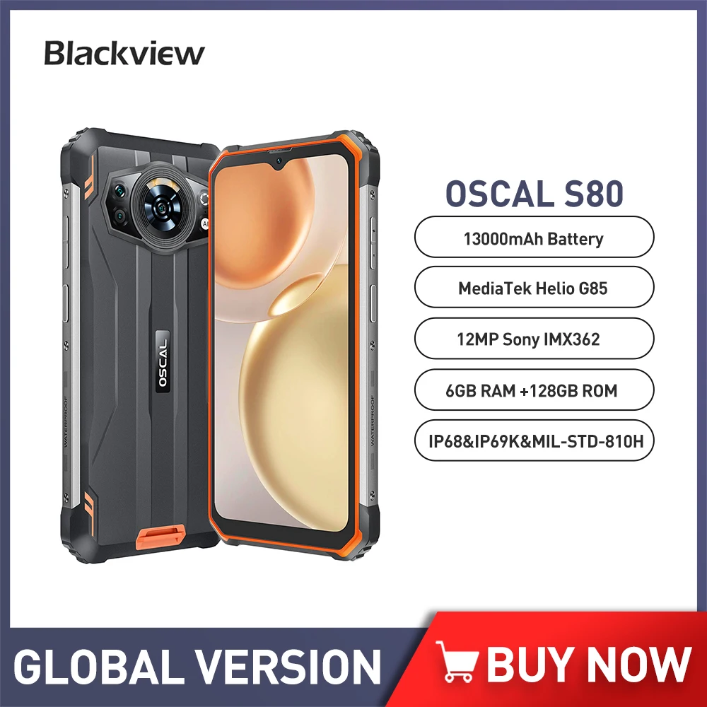 Blackview Oscal S80 прочный телефон 6 ГБ 128GBAndriod 12 водонепроницаемый сотовый телефон Helio G85 13000 мАч мобильный телефон