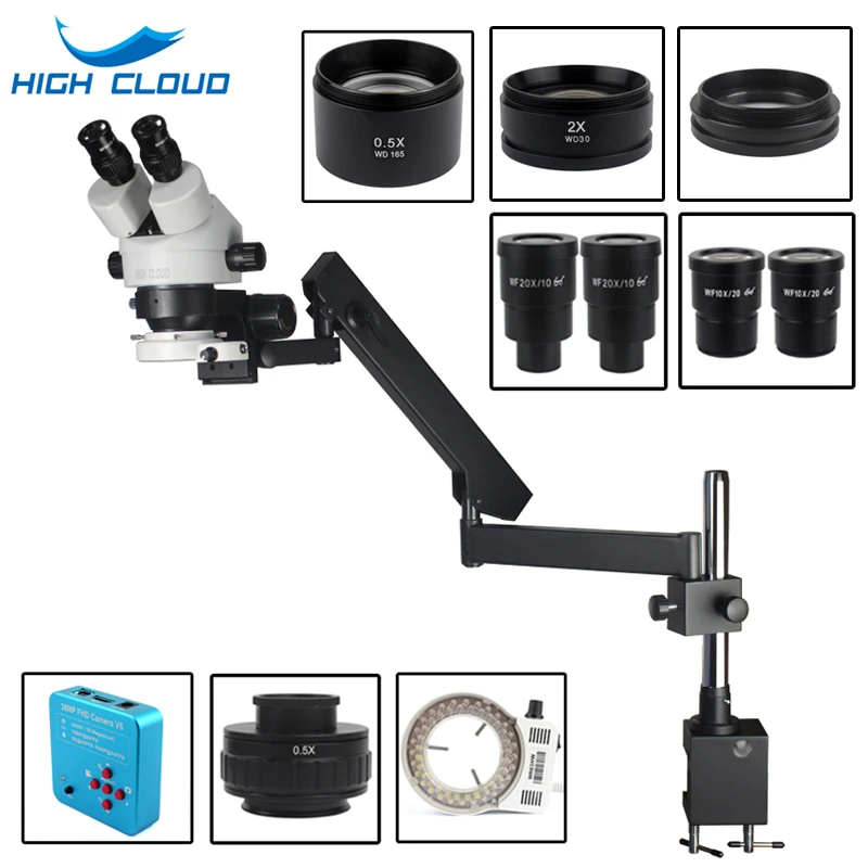 

Articulating Arm Pillar Clamp Zoom Simul Focal Trinocular Stereo Microscope + 38MP Video Camera For Phone Soldering Repair