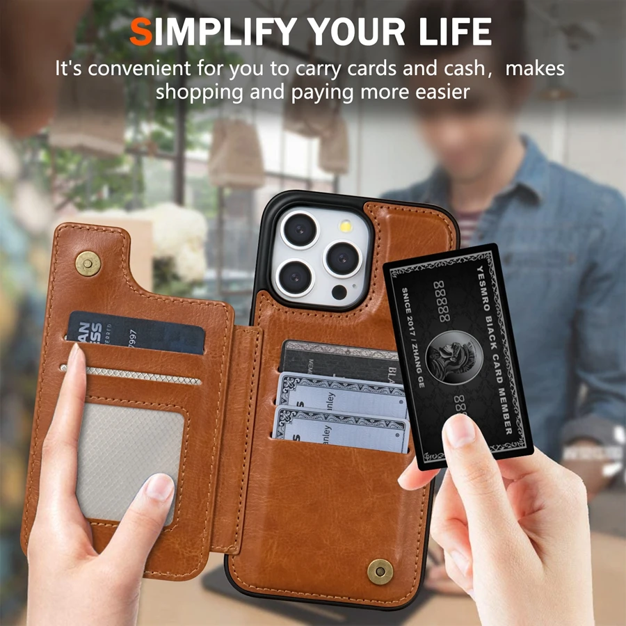 Фото Кошелек с RFID-защитой, магнитный кожаный чехол, подходит для iPhone 18 Pro Max 18 Pro, ударопрочный защитный чехол для карт. №2