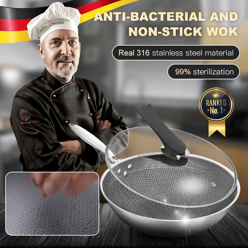 

Fish Easy Steel Kitchen Cooker Pan Clean Utensil Universal To Gas Non Stove Induction Fried Wok Stick Saute Pan Stainless