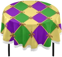 mardi gras zagzig fleur de lis round tablecloth 60 inch table cover washable polyester table cloth for buffet party dinner