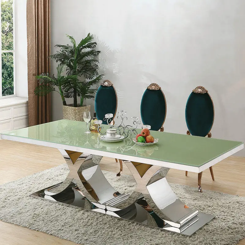 

Металлический прямоугольный обеденный стол из закаленного стекла обеденный стол