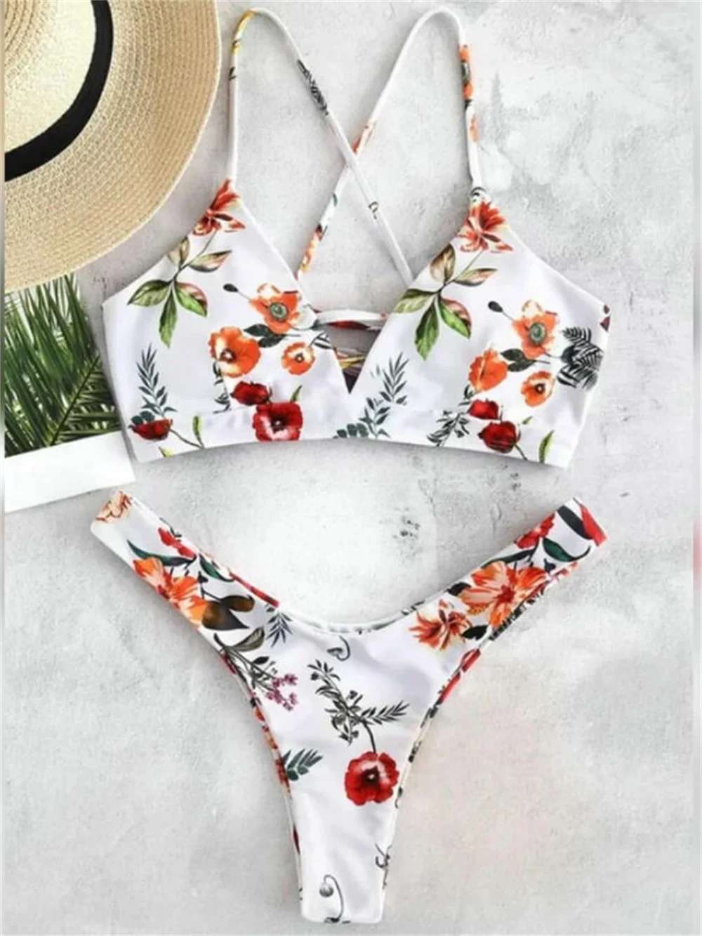 ie kwiatowe bikini Sling strój kąpielowy kobiety Push Up Micro String stroje kąpielowe z odkrytymi plecami na wakacje kostiumy plaży Biquini