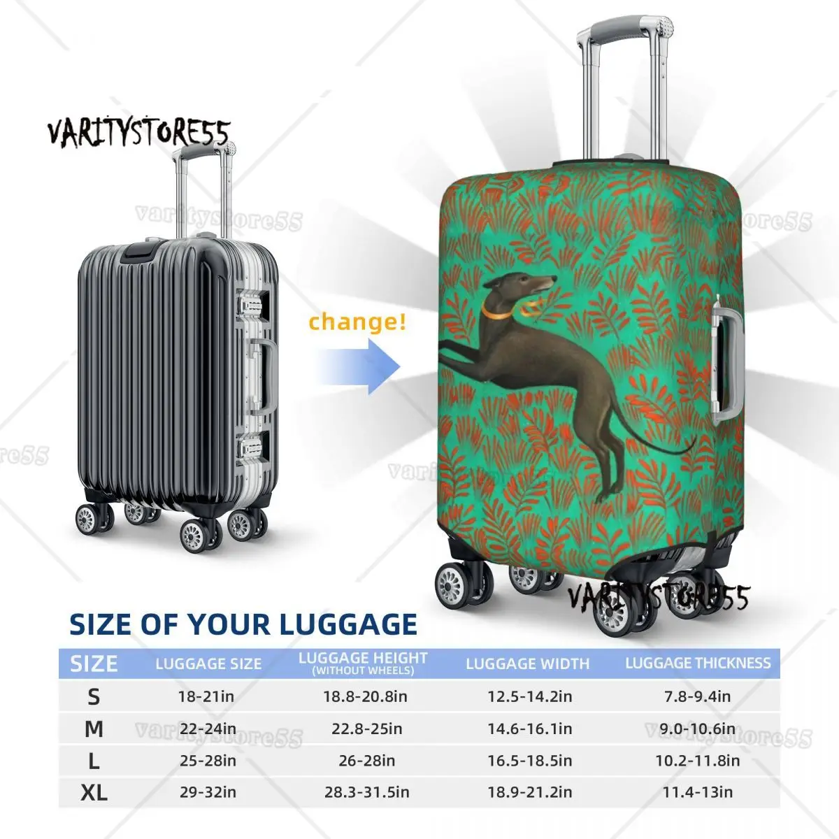 Custom Sihthound Greyhound Flowers Art Luggage Cover Protector Funny Dog Animal Travel Suitcase Protective for 18-32 Inch