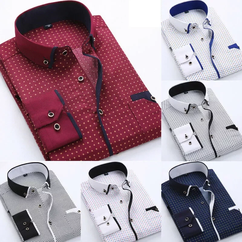 

2022 Men Casual Long Sleeved Printed Shirts Slim Fit Male Social Business Dress Shirt Brand Men Clothing