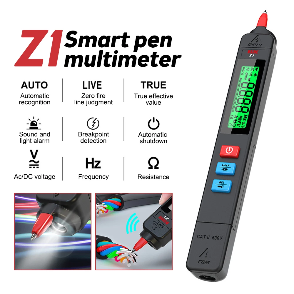 

Multi-function Voltage Detector Tester 2000 Count Non-contact Smart Electric Pen NCV Live Wire Test Ohm Hz DC AC Digital Multime