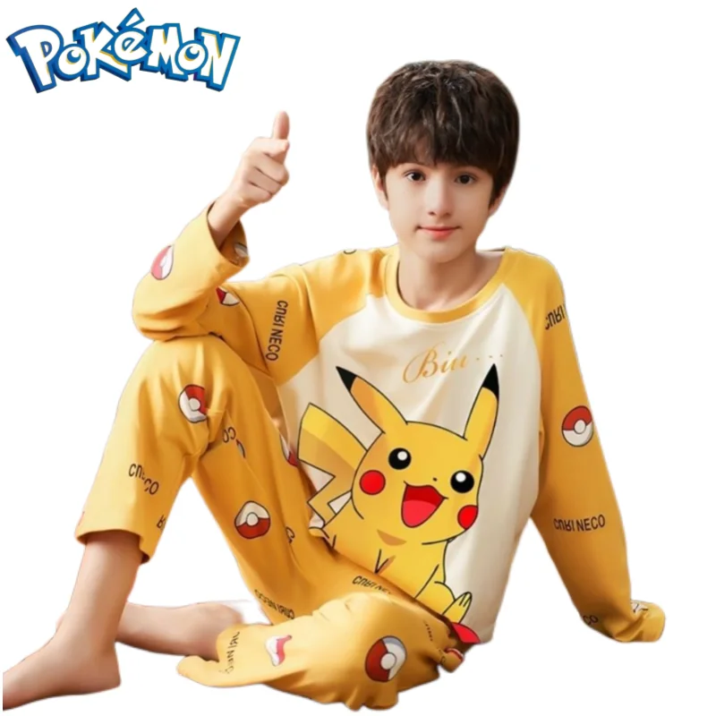 

Pokemon Pikachu anime cartoon cute children's pajamas 3-14 years old boy big boy spring and autumn thin section boy long sleeves