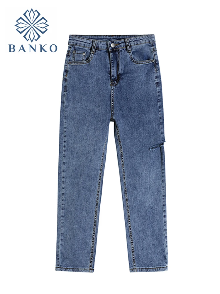 2021 осенние рваные джинсы-карандаш женские уличные модные облегающие брюки с